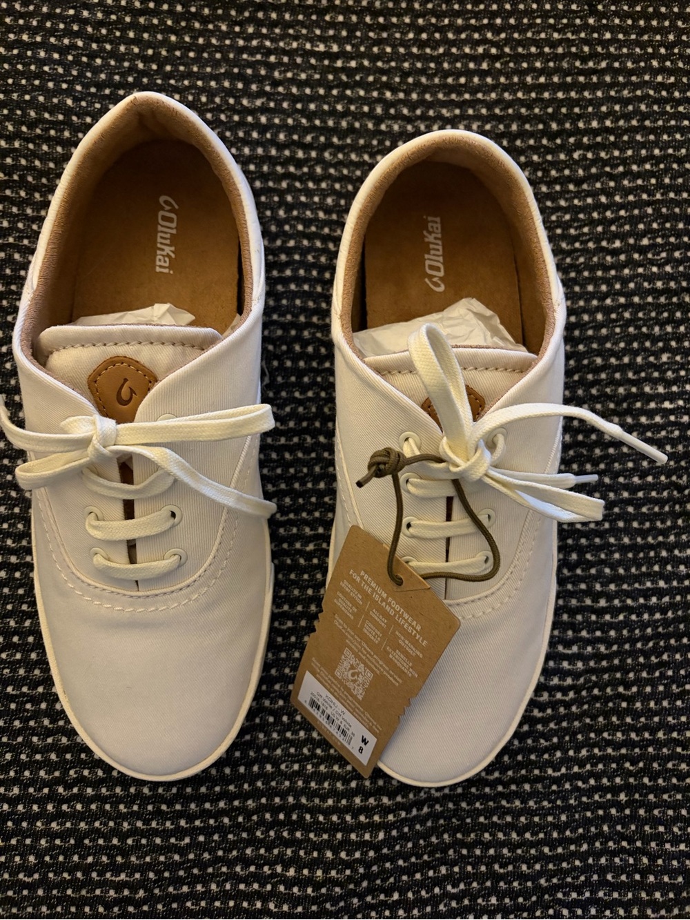 OluKai Kohu Off-White Canvas Lace-Up Sneakers
